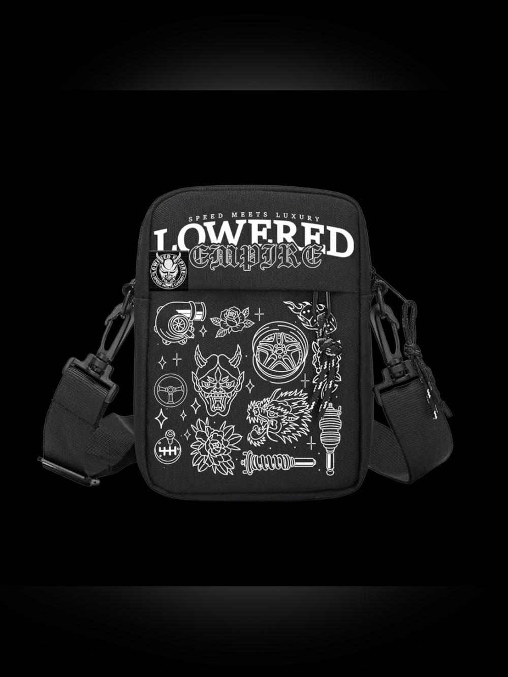 Lowered Empire Black Crossbody JDM Traditional Tattoo Embroidery Print